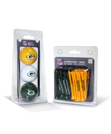 Team Golf NFL Logo Imprinted Golf Balls (3 Count) & 2-3/4" Regulation Golf Tees (50 Count), Multi Colored Green Bay Packers One Size Multi Team Color