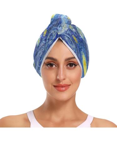 Glowing Moon & Starry Oil Painting Dry Hair Cap Set | Quick Drying Towel & Button Headband | Super Absorbent & Soft - Buy Online on GoSupps.com