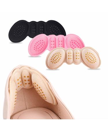 EIRMAT 3Pairs Anti-Slip Heel Grips Liner Cushions Inserts for Women Men,Heel Pads for Shoes Too Big Men Women,Prevent Rubbing Blisters Heel Slipping,Improved Shoe Fit and Comfort(Multicolor) Beige+black+pink