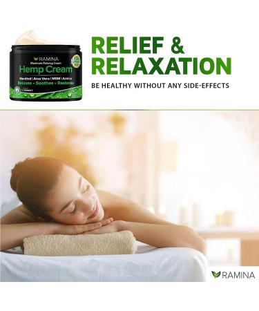 Ramina Natural Hemp Extract Cream with Menthol, MSM & Arnica - Made in USA - Soothes Muscles, Joints, Back, Knee, Nerves - Non-GMO - 4 fl oz - Buy Online on GoSupps.com