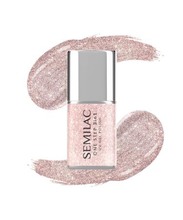 Semilac One Step 3in1 UV nail polish S245 Glitter Pink Beige 7ml