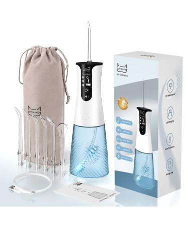 Cordless Water Flosser - 350ML Water Flossers for Teeth,9 Modes 6 Tips Portable Oral Irrigator for Teeth/Braces, IPX7 Waterproof Rechargeable Powerful Battery Life Water Teeth Cleaner for Home Travel Crystal White