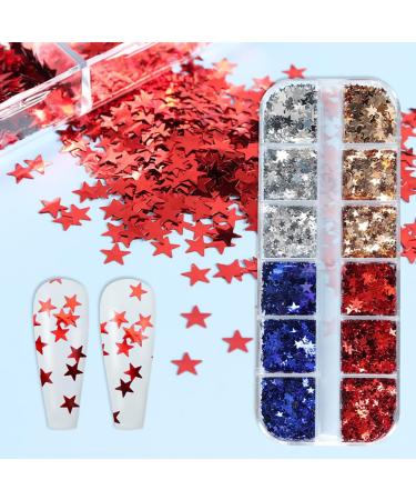 12 Grids Holographic Star Nail Glitter Sequins - 4th of July Nail Art Stickers - Buy Online on GoSupps.com