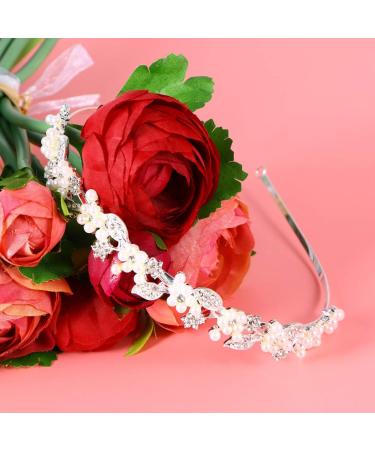 Minkissy Pearl Crystal Headband Bridal Rhinstone Flower Leaves Hairband Wedding Party Hair Hoop for Brides Bridemaids - Buy Online on GoSupps.com