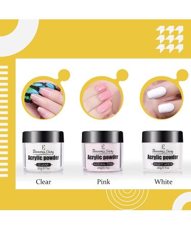 Acrylic Powder and Liquid Set - Eleanore's Diary Professional Nail Extension Kit with Monomer, Base Coat, Top Coat, Nail Brush, Forms, File, 3 Colors Powder - Gift for Women - Buy Online on GoSupps.com