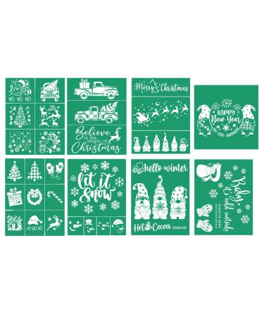 JAJADO Self-Adhesive Silk Screen Stencil Christmas Theme Stencils 8 Pcs  Screen Print Transfers Snowflakes Mesh Stencil Painting on Wood  Fabric  Wall  Furniture  Xmas Winter Holiday Decor New Year 8 Pcs Christmas Stenci...