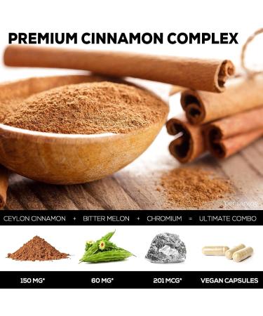 Ceylon Cinnamon Capsules with Chromium - Sugar Metabolism Support - Heart Health Supplement with Bitter Melon - 120 Non-GMO Capsules - Buy Online on GoSupps.com