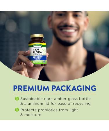 Raw Flora Probiotics with Prebiotics | 50 Billion CFU | 33 Daily Digestive Capsules | Vegan, Non-GMO & Gluten Free Supplement for Women and Men - Buy Online on GoSupps.com