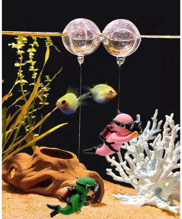 Floating Divers Aquarium Decoration - 2-Piece Resin Set for Home & Office Aquariums - Green & Pink Landscape Accessories - Buy Online on GoSupps.com
