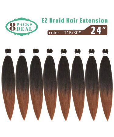 8 Bundles - 24 Inch Ombre Brown Pre-stretched Braiding Hair | Yaki Straight EZ Braids | Hot Water Setting & Professional Soft Synthetic Hair Extensions - Buy Online on GoSupps.com