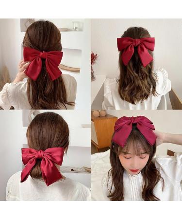 XdealCozyxc Red Hair Bow Bow Hair Clip French Hair Clips with Ribbon Solid Red Hair Barrette Clips Soft Satin Silky Hair Bows for Women Girls - Buy Online on GoSupps.com