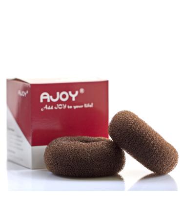 AJOY 2 Pcs Large Bun Maker Donut  Sock Bun Form for Long Hair  3.3-3.6 Inch Brown  for Ballet  Girls  Women  Dance Etc.