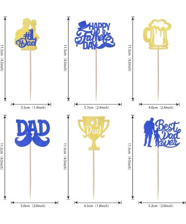 24 Pack Best Dad Ever Cupcake Toppers Glitter Happy Father's Day Cupcake Picks for Father's Day Love Dad Moustache Hat Birthday Cake Decorations Party Supplies Gold 8-blue - Buy Online on GoSupps.com