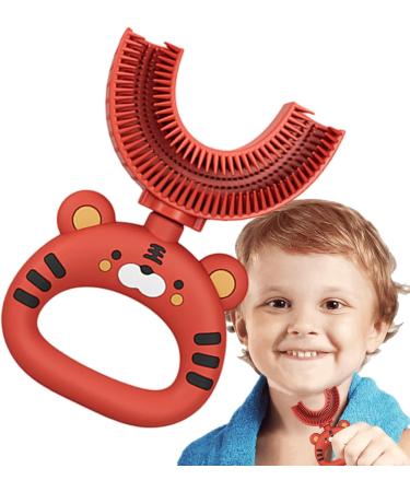 U-Shaped Child-Friendly Toothbrush - Extra Soft Silicone Brush for 360-Degree Cleaning - Manual Toothbrush (1 Pack Red) - Buy Online on GoSupps.com