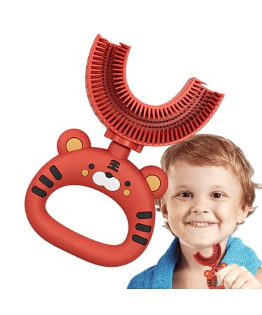 Ibuloule U-shaped toothbrush made of silicone U-shaped children's toothbrush child-friendly toothbrush with a soft silicone head head-soft silicone brush head 360-degree training and extra soft red 1 piece (1 Pack)