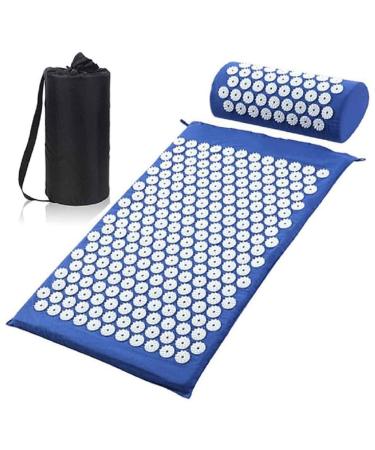 Tesion Acupressure Mat and Pillow Set Massager Cushion Ideal for Back/Neck Pain Relief and Muscle Relaxation Relieves Stress and Sciatic Pain. Bule