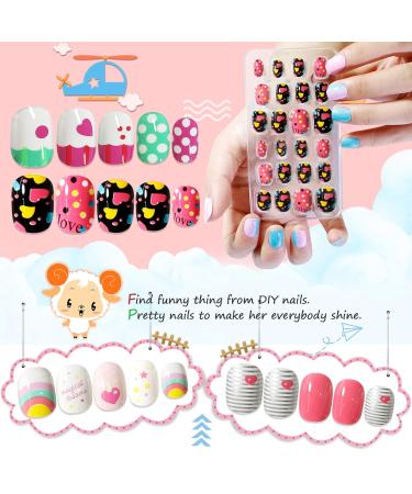 Kalolary Kids Rainbow Press-On Nails 4 Box Set with Nail Glue & Stickers | Short & Full Cover Artificial Nail Tips for Girls - Buy Online on GoSupps.com