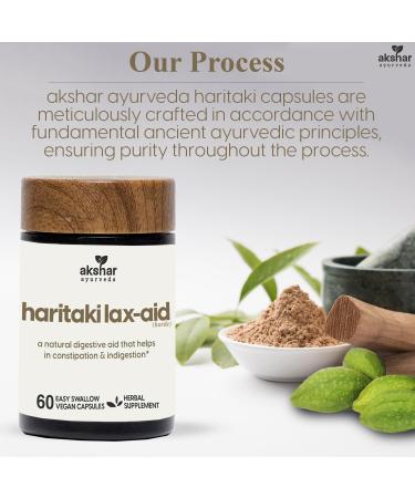 AKSHAR Ayurveda - Haritaki Lax Aid Capsules for Natural Constipation Relief & Indigestion Support - Plant Based Digestive Aid for Regularity & Gentle Rejuvenation - Vegan Cruelty Free (60 Count) - Buy Online on GoSupps.com