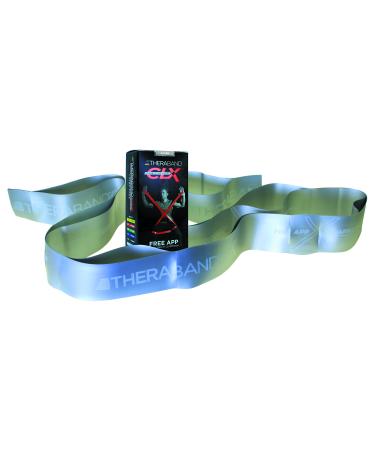 THERABAND CLX Resistance Band with Loops Fitness Band for Home Exercise and Full Body Workouts Portable Gym Equipment Gift for Athlete Individual 5 Foot Band Silver Super Heavy Level 7