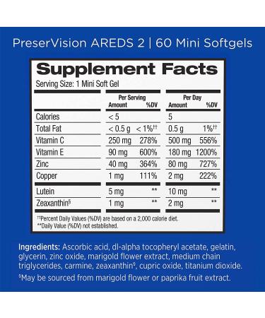 PreserVision AREDS 2 Eye Supplement - Lutein, Vitamin C, Zinc & E - 60 Mini Softgels - Buy Online on GoSupps.com