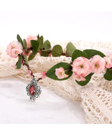 MOSTORY Handmade Pink Floral Crown Headband Bridal Wedding Flower Headpiece for Women Womens Elf Princess Tiara Circlet Fairy Costume Hair Accessory Mardi Gras Carnival Baby Shower Pink - Buy Online on GoSupps.com