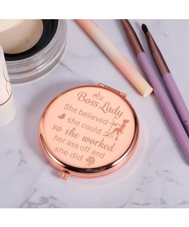 Boss Lady Gifts: Rose Gold Compact Mirror - Perfect Thank You and Inspirational Gift for Female Boss, Coworker, Manager - Ideal for Boss Day, Retirement, Going Away - Pink Travel Makeup Mirror for Her - Buy Online on GoSupps.com