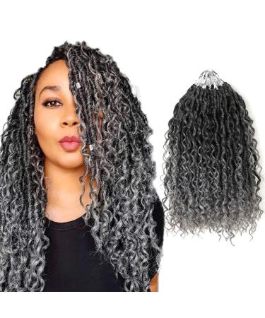 5packs Goddess Locs Crochet Hair 14 Inch River Locs Wavy Crochet With Curly Hair In Middle And Ends Synthetic Braiding Hair Extension (14 inch 5Packs OT-gray) 14 Inch (Pack of 5) OT-gray