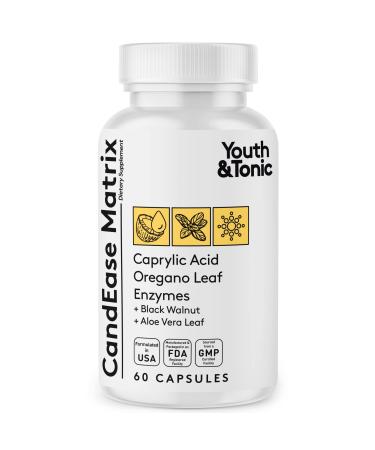 Youth & Tonic CandEase Cleanse Matrix Overgrowth Support & Gut Health Intestinal Flora Balance & Body Detox Complex with Oregano Caprylic Acid Digestive Enzymes Probiotics 60 Pills Women & Men