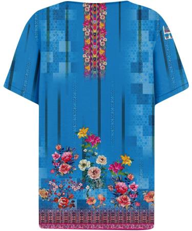Buy Women's Oversized V-Neck Polo Shirts - Casual Printed Short Sleeve Top | Trendy Button Down T-Shirt in Blue Large - International Shipping Available - Buy Online on GoSupps.com
