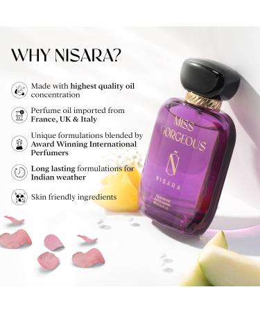 Nisaara Miss Gorgeous Perfume for Women 100 ml | Girl Long Lasting Eau De Parfum | EDP Scent Spray |Floral-Fruity-Green Fragrance | With Rose Pear Bergamot | EDP Scent for Women | Premium Perfume | - Buy Online on GoSupps.com