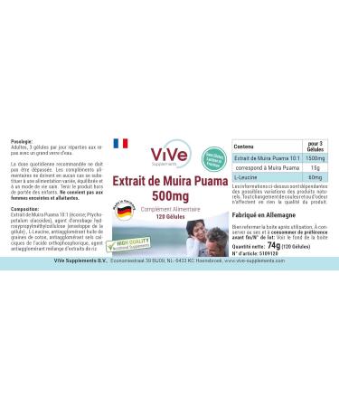 Muira Puama Capsules 500mg - High Quality 10:1 Vegan Extract - 120 High Dose Capsules | Premium Supplements from Germany by Vive - Buy Online on GoSupps.com