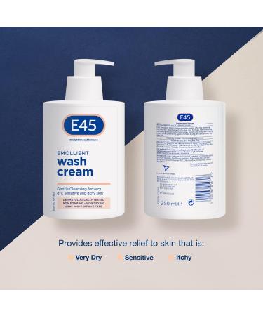 E45 250ml Cream Body Wash - Dermatological Emollient for Dry, Itchy Skin - Soap Free Shower Cream for Women & Men - Buy Online on GoSupps.com