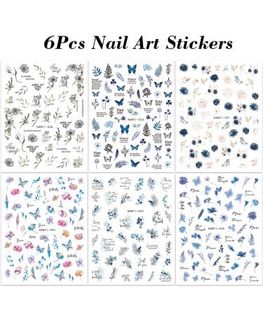 Blue Butterfly & Floral Nail Stickers - 6 Sheets - Buy Online on GoSupps.com