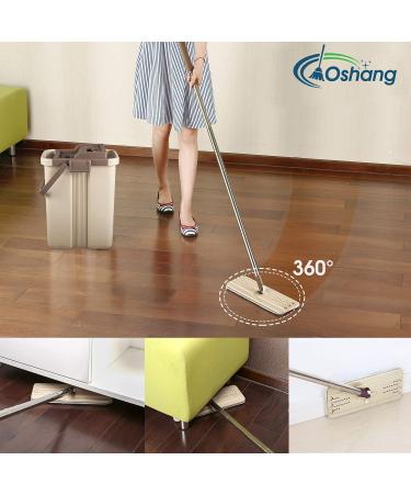 Oshang Flat Squeeze Mop and Bucket - Hand-Free Wringing - 4 Washable Microfiber Pads - for Hardwood, Laminate, Tile Floors - Buy Online on GoSupps.com