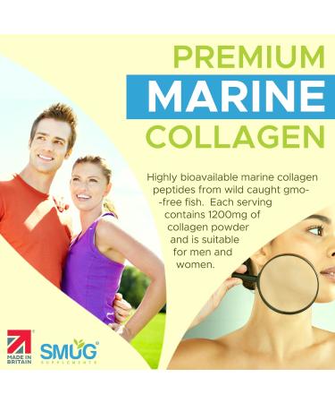 Marine Collagen British Made by SMUG Supplements - 90 Capsules - Type 1 Peptides - 1200mg Daily Serving of Collagen Powder in Three-a-Day Capsules - 30 Day Supply - Suitable for Both Men and Women - Buy Online on GoSupps.com