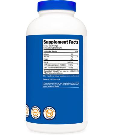 Nutricost Fish Oil Omega 3 Softgels 1000mg with EPA & DHA | 560mg Omega-3 | 240 Softgels Non-GMO & Gluten Free - Buy Online on GoSupps.com
