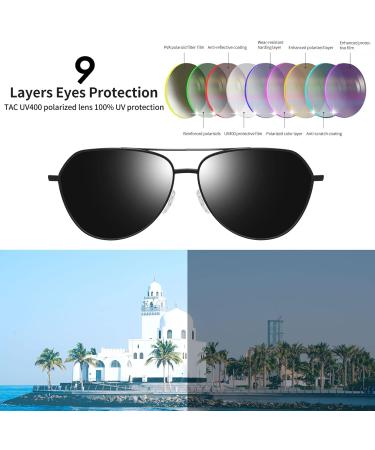 Joopin Polarised Al-Mg Metal Frame Sunglasses | UV Protection Double Bridge Aviation Sunglasses for Men and Women - B01-Black/Black - Buy Online on GoSupps.com
