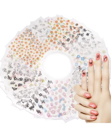 Elisel Nail Art Stickers,30 Sheets Self-Adhesive Nail Decals with Assorted Patterns Blossom Flower Art Design for DIY Nails Design Manicure Decoration Accessories Decals (Multicolor Flower)
