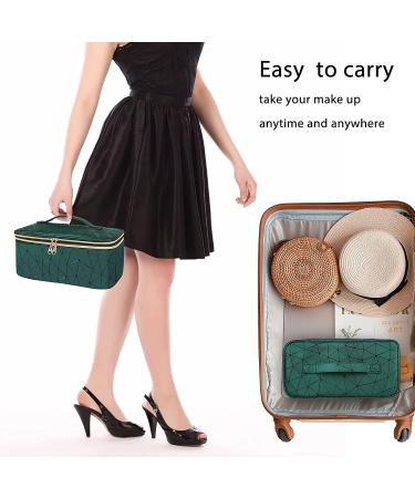 Dofilachy Double Layer Travel Makeup Case- Professional Organizer for Women | Portable Cosmetic Bag with Makeup Brush Holder (Green) - Buy Online on GoSupps.com