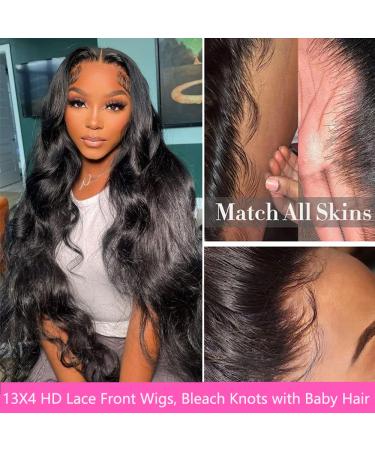 24 Inch Body Wave HD Lace Front Wig | 180 Density Pre Plucked Brazilian Human Hair | Transparent Glueless Lace Front Wig for Black Women - Buy Online on GoSupps.com