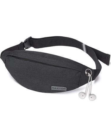 MAXTOP Fanny Pack for Men Women Waist Pack Bag with Headphone Jack and 3-Zipper Pockets Adjustable Straps Black Medium
