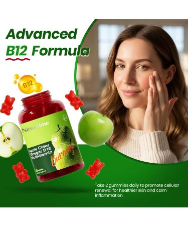 NEWELLME Sugar-Free Apple Cider Vinegar Gummies B12 Multivitamin ACV Supplement Gummy Vitamins Vegetarian Supplement for Women & Men Non GMO Support Normal Energy Levels & Gut Health 120 Gummies - Buy Online on GoSupps.com