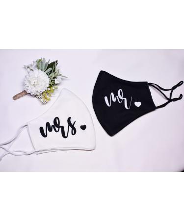 Wedding Party Face Mask Mr Mrs Mask for Bridal Party Wedding Photoshoot Mask Bride and Groom Mask 1x Mr (Black) 1x Mrs (White)