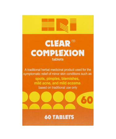 HRI Clear Complexion 60 Tablets - for Symptomatic Relief of Minor Skin Conditions Such as Spots Pimples Blemishes Mild Acne Mild Eczema. 1 Pack 60 Count (Pack of 1)