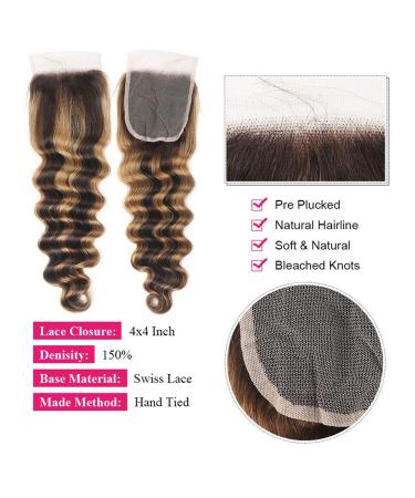 10A Highlight Loose Deep Wave Human Hair Bundles with Closure - 4/27 Ombre Color - 16 18 20 + 16 Inches - Buy Online on GoSupps.com