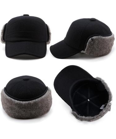 Comhats Wool Baseball Cap Men Fur Hunting Trapper Dad Hat Earflap Unisex Black Large - Buy Online on GoSupps.com