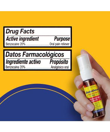 DOLODENT Maximum Strength Oral Pain Relief Spray, 0.5 fl oz - 20% Benzocaine Mouth Spray - Fast Pain Relief for Mouth Sores, Sore Gums, Braces & Denture Irritation - Buy Online on GoSupps.com