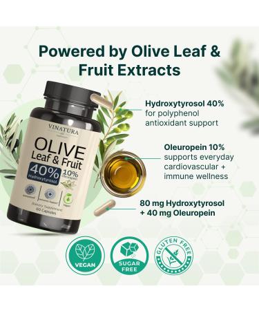 VINATURA Hydroxytyrosol Supplement Olive Leaf Extract - 40% Hydroxytyrosol Olive Fruit Extract 10% Oleuropein Olive Leaf Extract Capsules - 60 Capsules - Buy Online on GoSupps.com