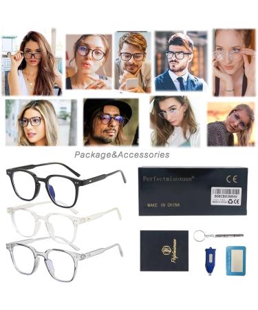 2 Pack Blue Light Blocking Glasses Anti Blue Light Gaming Glasses Retro Fashion Frame Non-Prescription Lens Anti Fatigue Headache Computer Screen Glasses for Women and Men Unisex Round Glasses A2 3pack black+white+grey - Buy Online on GoSupps.com