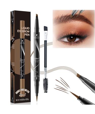 Hellokiss Liquid Eyebrow Pen Curved Brow Pen Trailott Eyebrow Pen 3D Microblading Eyebrow Pencil Upgraded Waterproof with 4-Fork-Tip Precise Brush-Tip 2-in-1 Microblading Eyebrow Pencil (01#)